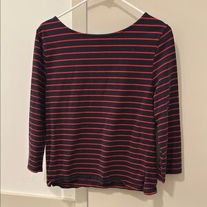 French Connection Blue and Red Boxy Long Sleeve Blouse
